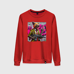 Свитшот хлопковый женский Гиена с винтовкой показывает палец - мафия, цвет: красный