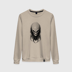 Свитшот хлопковый женский Зловещий череп с щупальцами, цвет: миндальный