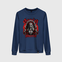 Свитшот хлопковый женский Санта Муэрто с скелетами, цвет: тёмно-синий