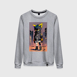 Свитшот хлопковый женский Уличный котёнок хулиган - нейроарт, цвет: меланж