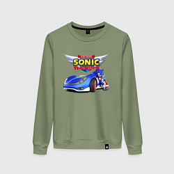 Свитшот хлопковый женский Cool hedgehog - Sonic racing team, цвет: авокадо