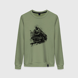 Свитшот хлопковый женский Прибытие паровоза, цвет: авокадо