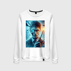 Свитшот хлопковый женский Harry Potter - wizard with magic stick, цвет: белый