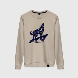 Свитшот хлопковый женский Космический волк, цвет: миндальный