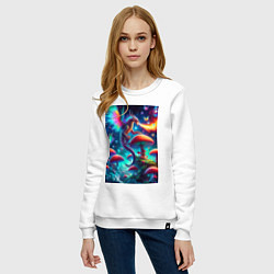 Свитшот хлопковый женский Сказочный дракон на планете неоновых грибов, цвет: белый — фото 2