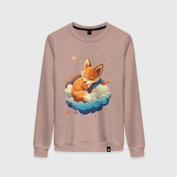 Свитшот хлопковый женский Лисенок спит на облаке, цвет: пыльно-розовый