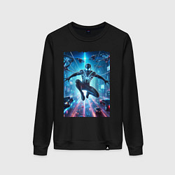 Свитшот хлопковый женский Spider man - cyberpunk fantasy, цвет: черный