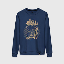 Свитшот хлопковый женский Скёль - пивная кружка воина с символикой, цвет: тёмно-синий