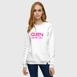 Свитшот хлопковый женский Мем queen never cry, цвет: белый — фото 2