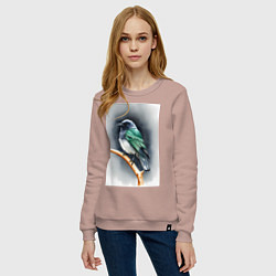 Свитшот хлопковый женский Птичка на ветке, цвет: пыльно-розовый — фото 2
