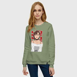 Свитшот хлопковый женский Дандадан: Момо, цвет: авокадо — фото 2