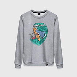 Свитшот хлопковый женский Серфер и акула, цвет: меланж