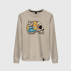 Свитшот хлопковый женский Кораблик в черепке, цвет: миндальный