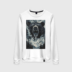 Свитшот хлопковый женский Медведь с оскаленной пастью, цвет: белый