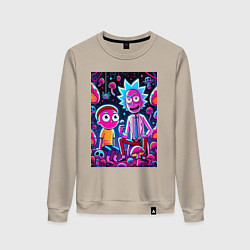 Свитшот хлопковый женский Рик и Морти - паучок и грибочки, цвет: миндальный