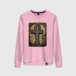 Свитшот хлопковый женский Египетский крест Анкх знак вечной жизни, цвет: светло-розовый