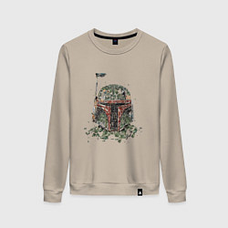 Свитшот хлопковый женский Мандалорский шлем мазайка, цвет: миндальный