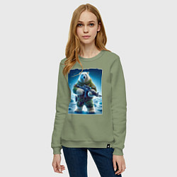 Свитшот хлопковый женский Polar bear - special forces, цвет: авокадо — фото 2
