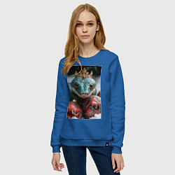 Свитшот хлопковый женский Новогодняя змея королева, цвет: синий — фото 2