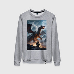 Свитшот хлопковый женский Сражение с драконом, цвет: меланж