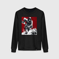 Свитшот хлопковый женский Советский солдат в День Победы, цвет: черный