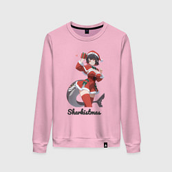 Свитшот хлопковый женский Акулье рождество, цвет: светло-розовый