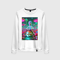 Свитшот хлопковый женский Рик на космическом мотоцикле - нейроарт, цвет: белый
