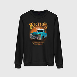 Свитшот хлопковый женский Ретро гараж и автомобиль Chevrolet Apache, цвет: черный