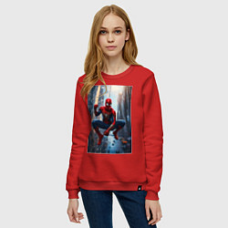 Свитшот хлопковый женский Spider Man на страже справедливости, цвет: красный — фото 2
