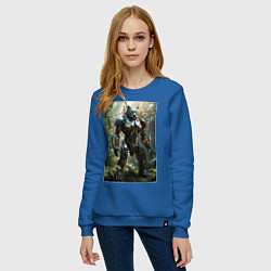 Свитшот хлопковый женский Кибер-пантера вышла на охоту, цвет: синий — фото 2