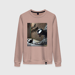 Свитшот хлопковый женский Cat and Symbiote - we are Venom meme, цвет: пыльно-розовый