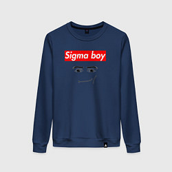 Свитшот хлопковый женский Sigma boy roblox face - gaming meme collab, цвет: тёмно-синий