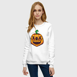 Свитшот хлопковый женский Halloween pumpkin, цвет: белый — фото 2