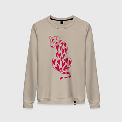 Свитшот хлопковый женский Гепард в сердцах, цвет: миндальный