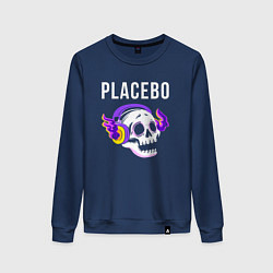 Свитшот хлопковый женский Placebo - неоновый череп, цвет: тёмно-синий