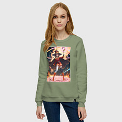 Свитшот хлопковый женский Мегумин колдует взрывную магию, цвет: авокадо — фото 2