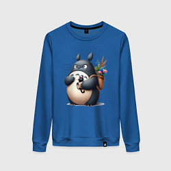 Свитшот хлопковый женский Totoro and black cat - anime, цвет: синий