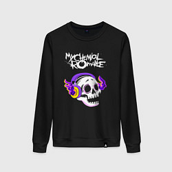 Свитшот хлопковый женский My Chemical Romance - неоновый череп, цвет: черный