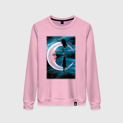 Свитшот хлопковый женский Кошачья любовь на луне, цвет: светло-розовый