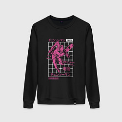 Свитшот хлопковый женский Человек-бензопила Денджи розовая решетка, цвет: черный