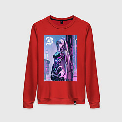 Свитшот хлопковый женский Киберпанк девчонка Барби - нейроарт фантазия, цвет: красный