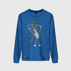 Свитшот хлопковый женский Бендер с кучей денег: Футурама, цвет: синий