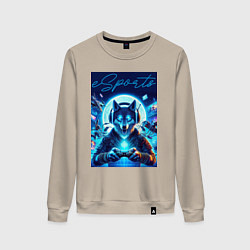 Свитшот хлопковый женский Волчара - крутой геймер, цвет: миндальный