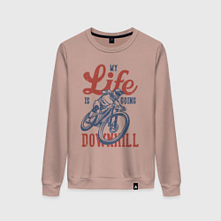 Свитшот хлопковый женский My life is going downhill, цвет: пыльно-розовый