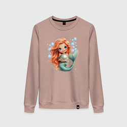 Свитшот хлопковый женский Милая русалка с жемчугом, цвет: пыльно-розовый