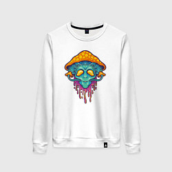 Свитшот хлопковый женский Грибной пришелец, цвет: белый
