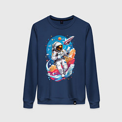 Свитшот хлопковый женский Космонавт в небе, цвет: тёмно-синий