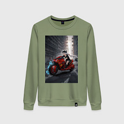 Свитшот хлопковый женский Shiroko лиса на футуристичном мотоцикле, цвет: авокадо