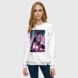Свитшот хлопковый женский Тифа Локхарт из Final Fantasy VII в стиле киберпан, цвет: белый — фото 2