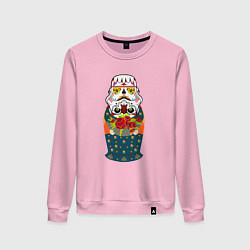 Свитшот хлопковый женский Матрешка в расписном шлеме имперского штурмовика, цвет: светло-розовый